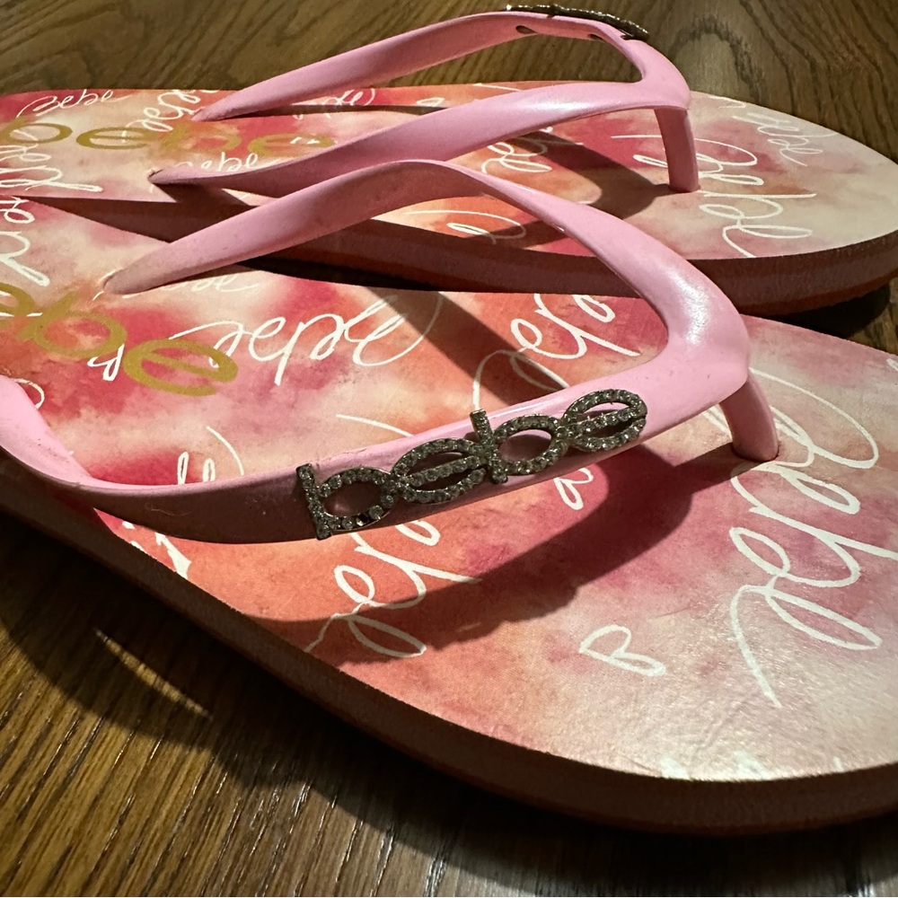 Bebe women’s flip flops sandals sparkling logo size 7/8‎ summer beach time - Picture 6 of 7
